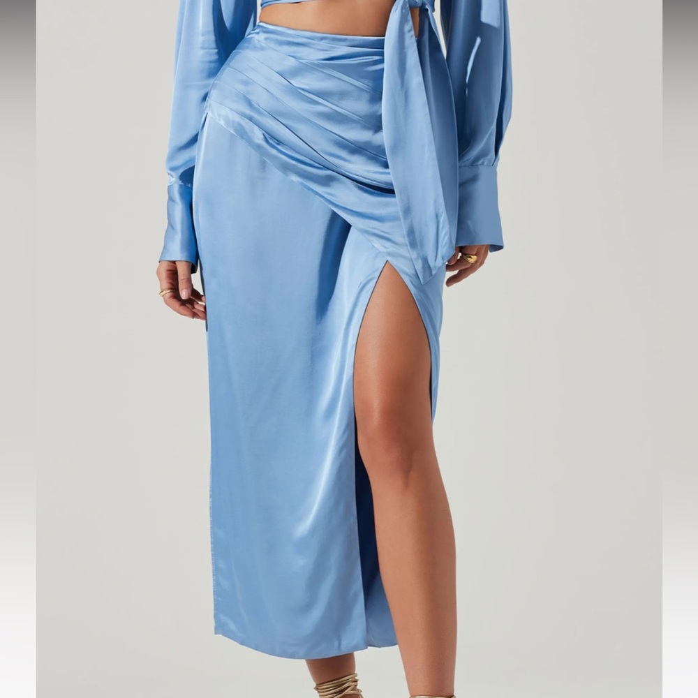 Astr Soft Blue Satin Skirt